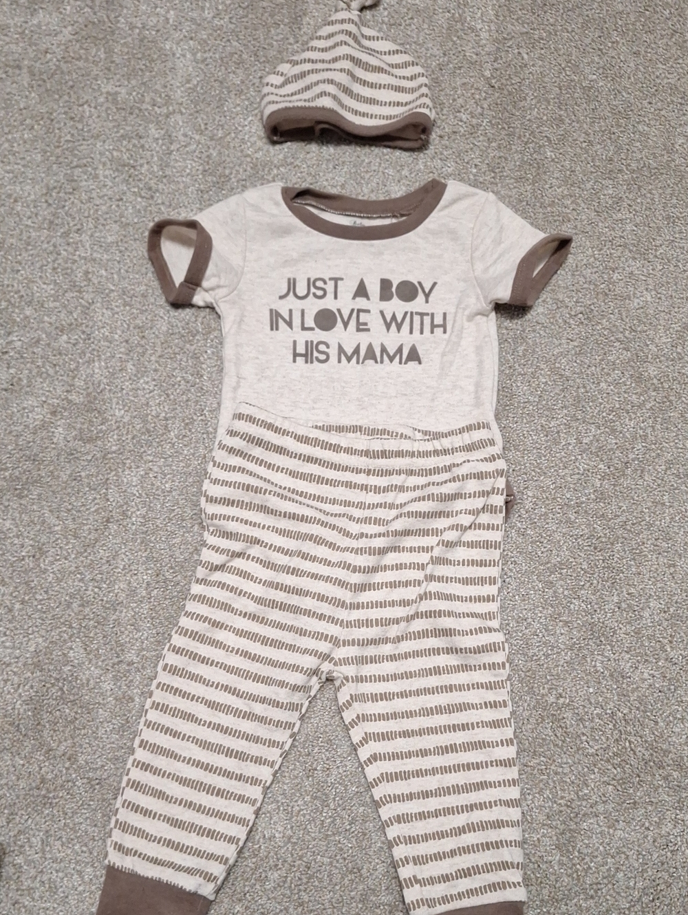 Baby Essentials Neutral Brown & Cream Striped Kids Pajama Set